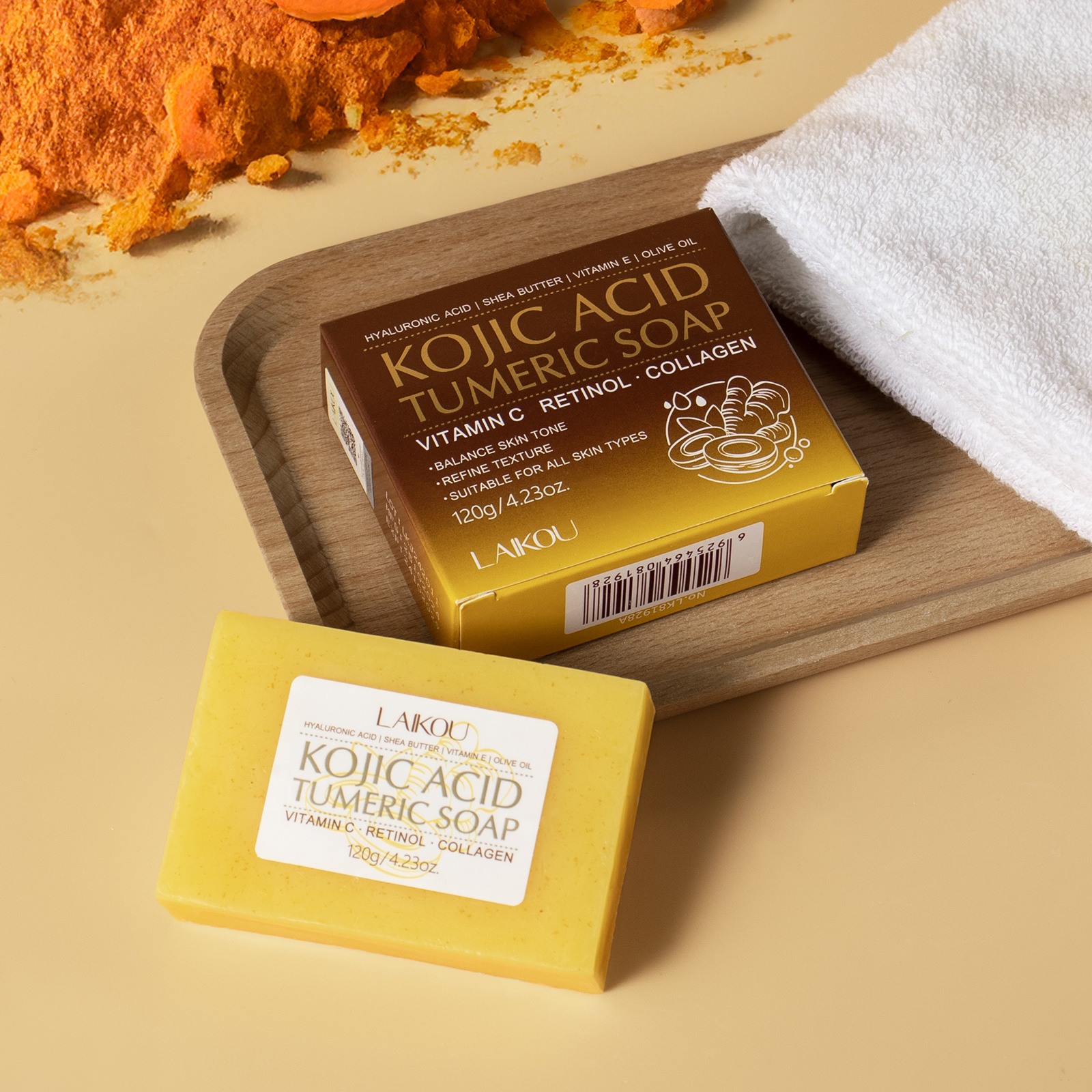Cross-border new product LAIKOU Curic Acid Turmeric Soap 120g for cleansing facial skin and brightening complexion. Wholesale of facial soap undefined