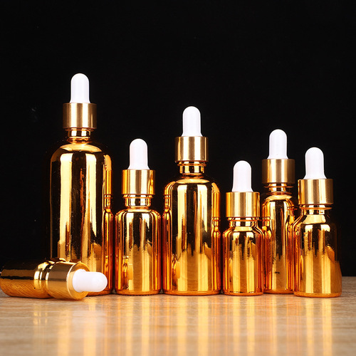Gold electroplated essential oil bottle, cosmetic fine mist spray bottle, pressed lotion bottle, essence sub-bottling bottle wholesale