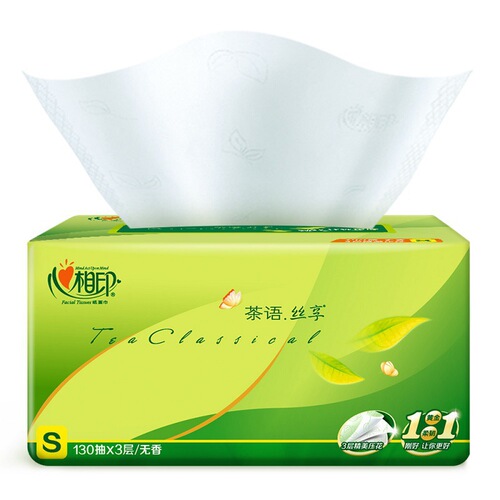 Heart to Heart Tissue Paper Tea Language Silk Enjoy Tissue Paper Household Face Tissue Toilet Paper Economical Pack 130 Pouches 6 Bags