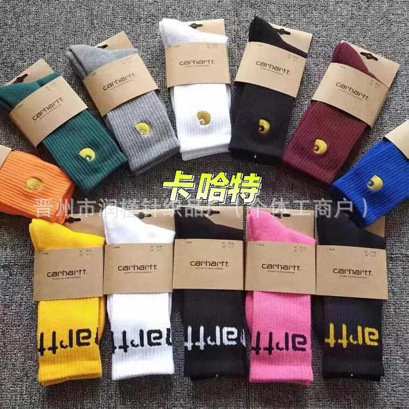 New Carhartt Thickeneded Towel Bottom Cotton Socks Carhartt Gold Label Embroidered Men's and Women's Mid-Calf Sports Trendy Socks