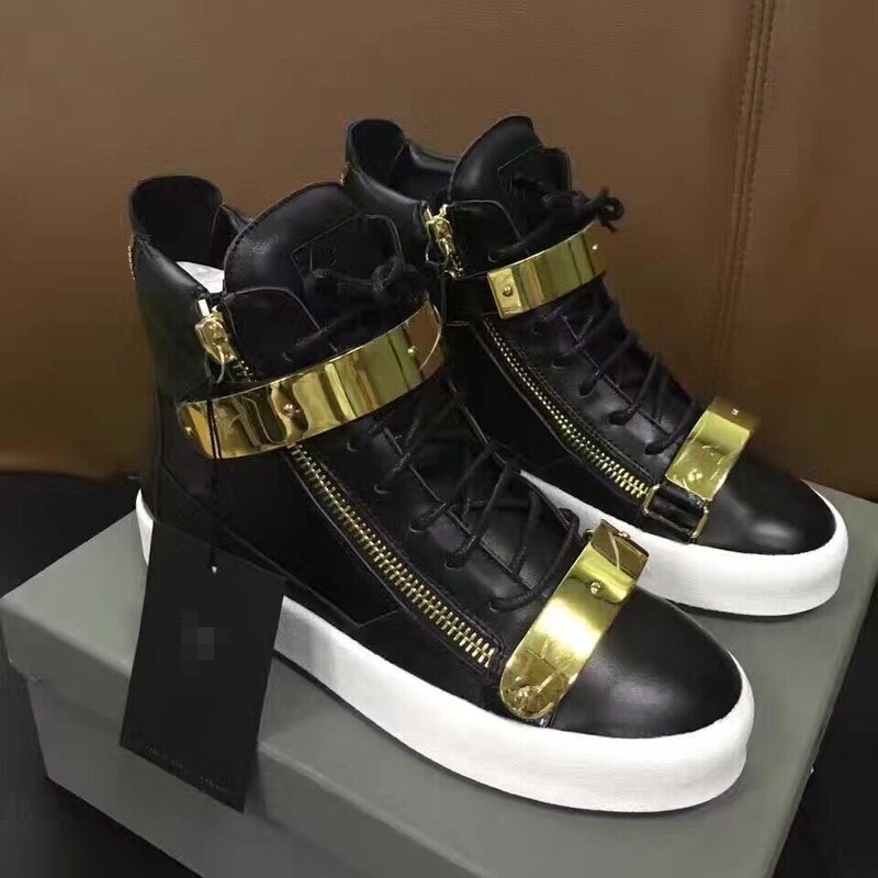 European and American New Women's Shoes High-Top Shoes Genuine Leather Round-Toe Couple Shoes Men's Trendy Shoes Metal Double Buckle Outdoor Casual Sports Shoes