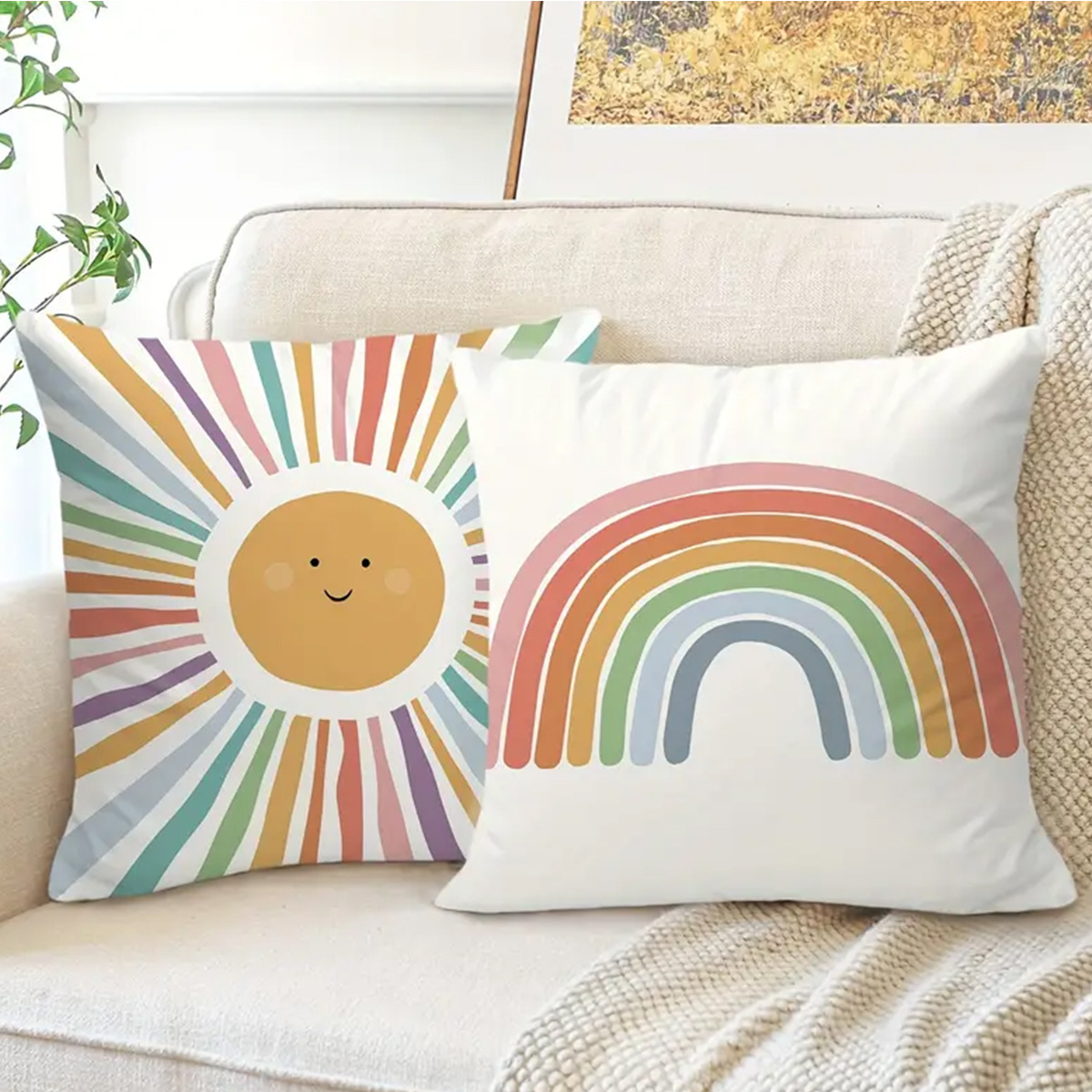 Cross-border Hot-selling Rainbow Inspirational Language Pattern Printed Short Plush Home Holiday Living Room Sofa Pillowcase_voghion.com