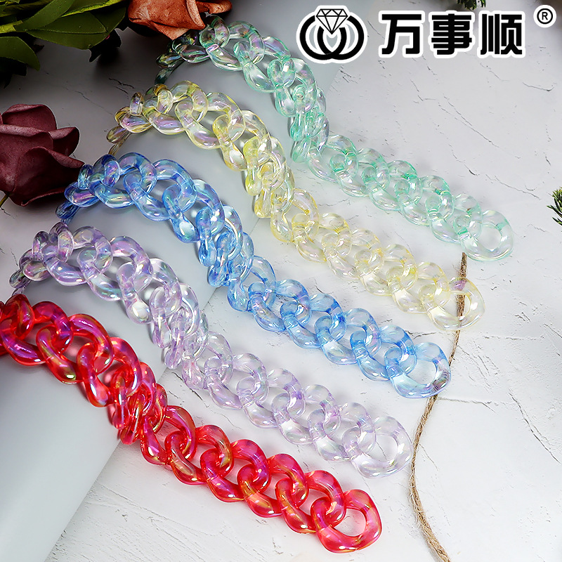 23x23mm亚克力透明极光UV镀彩链条diy耳环项链手链发夹钥匙扣配件