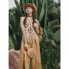 手工自製復古民族風吊帶雲南大西北旅行套裝波西米亞風流蘇背心女