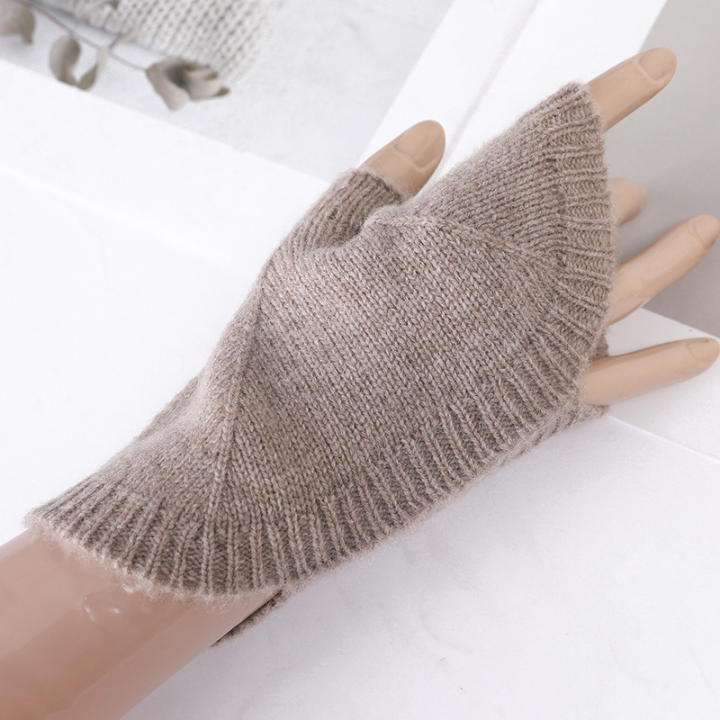 Autumn and winter all-wool shell half-finger gloves for women, solid color warm gloves, knitted fingerless fashion gloves wholesale Autumn and winter all-wool shell half-finger gloves for women, solid color warm gloves, knitted fingerless fashion gloves wholesale