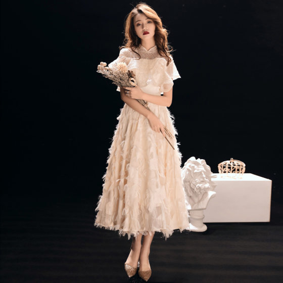 Evening Dress Women's 2024 New Style Elegant Mid-length Celebrity Banquet Annual Meeting Host Bridesmaid Dress Small