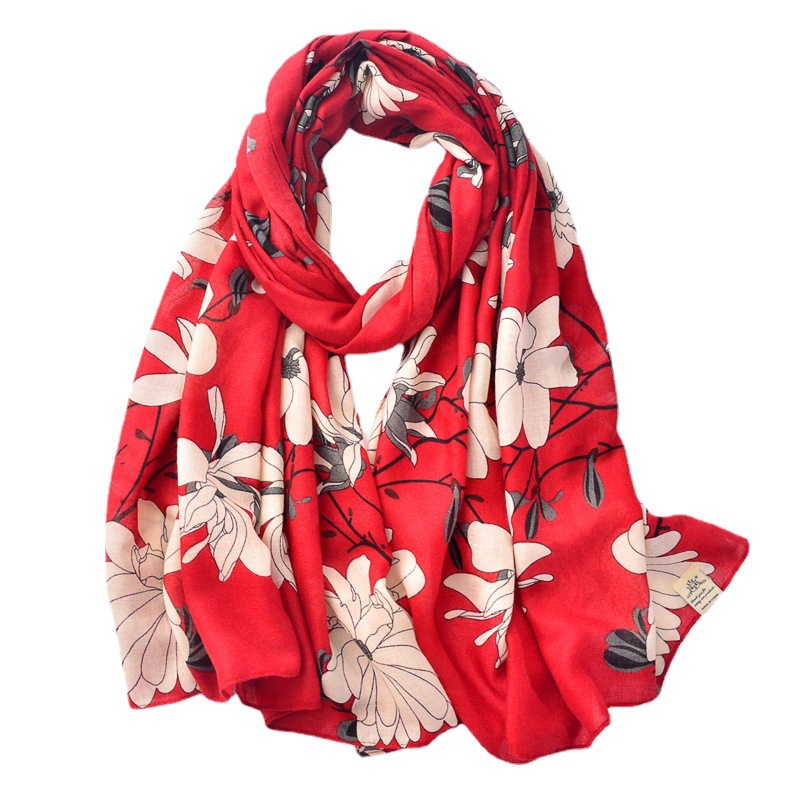 Comercio exterior Exportación impresa bufanda de seda viaje chal protector solar 2020 Otoño e Invierno Nueva Corea del Sur elegante Socialite algodón y lino bufanda