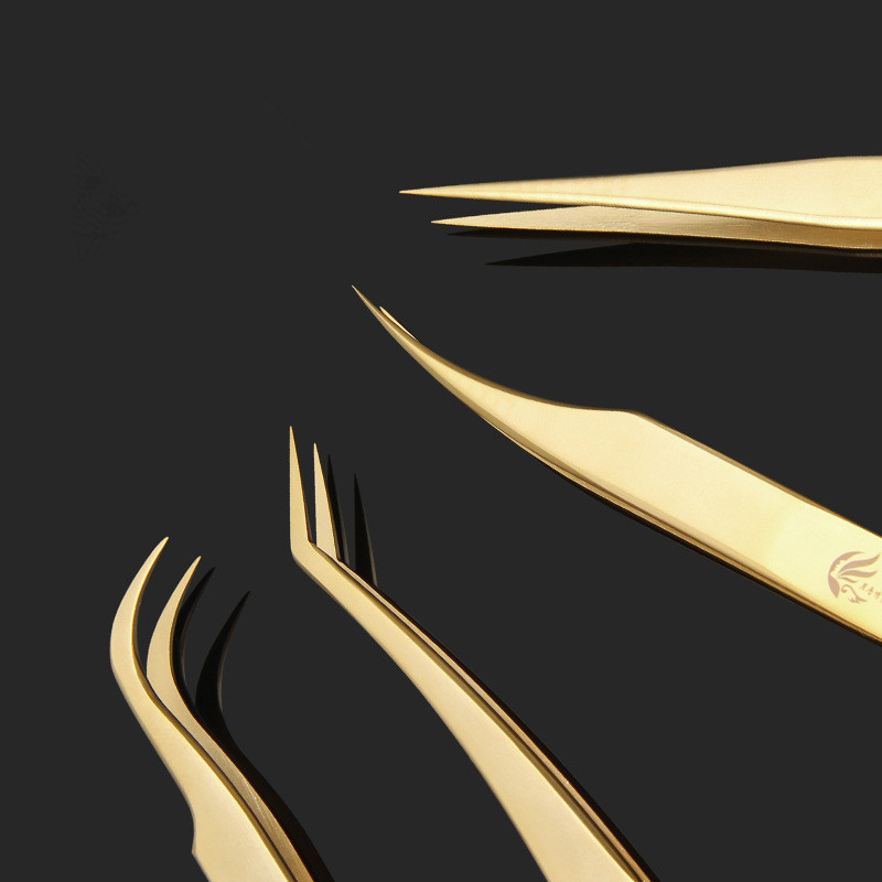 种植美睫嫁接假睫毛镊子加长嘴金羽夹易开花夹睫毛夹工具金色镊子