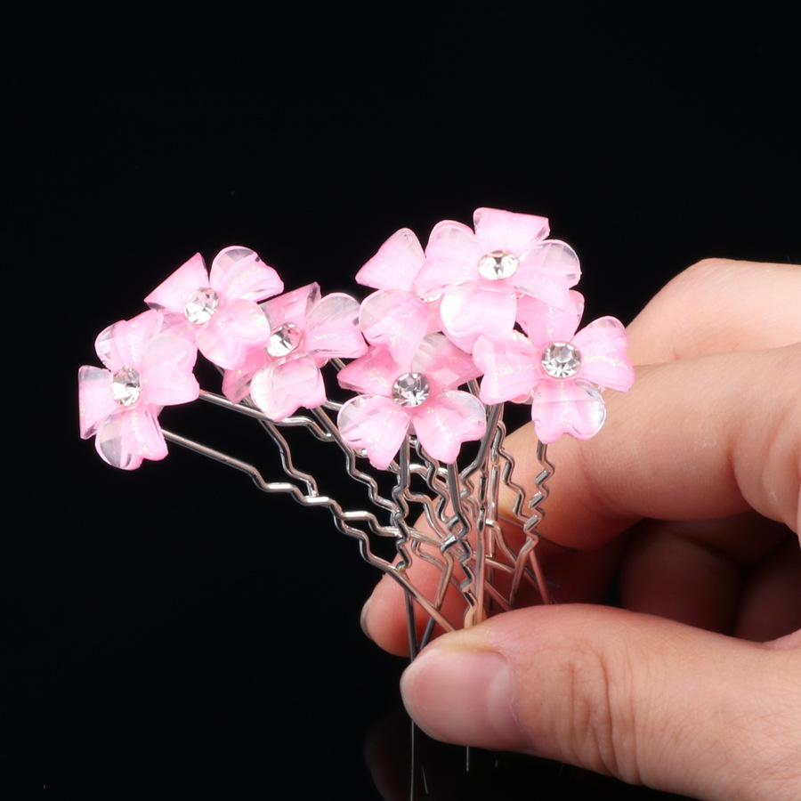 Épingle à cheveux de mariage en u avec strass perles et fleurs_voghion.com