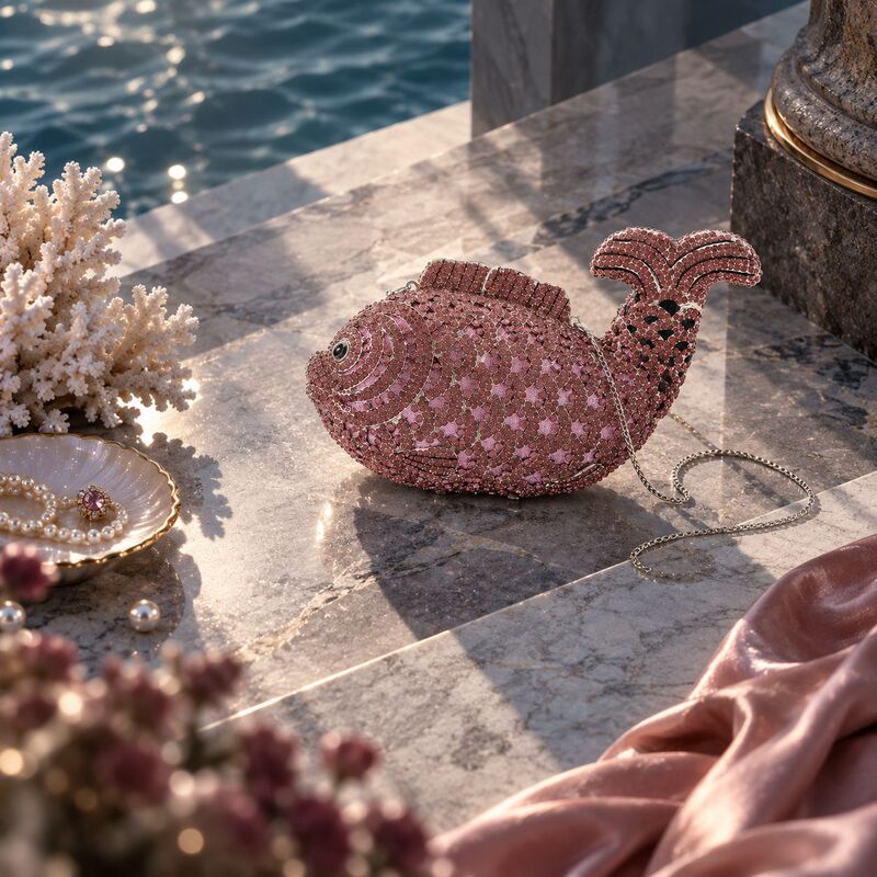 Clutch bag, cross-border koi fish design, rhinestone-embellished, stage dress accessory, women's handbag, evening bag