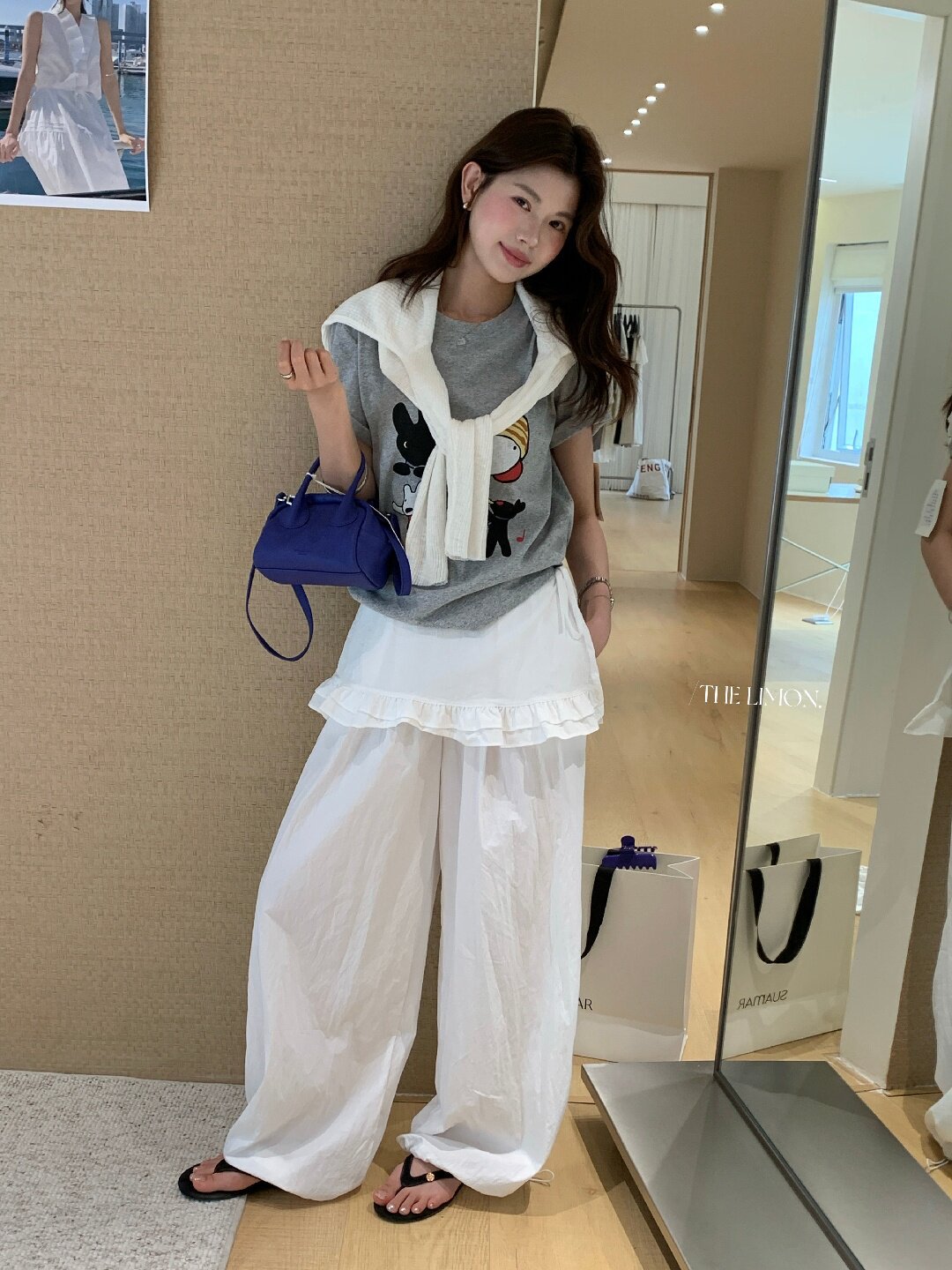 Quần culottes nữ ống rộng cạp cao, phối viền ren xếp tầng, dáng suông rộng, thanh lịch và thoải mái — màu đen, Xanh da trờicolor, màu trắng, Đá vôi chi tiết 28