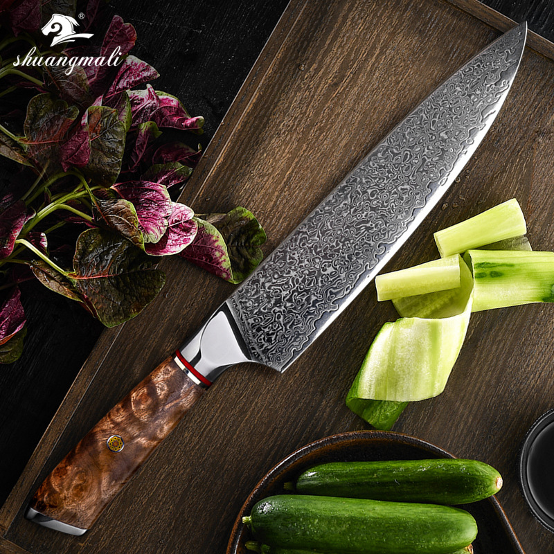 Damascus Steel Chef's Knife8 Inch Shadow Wood Log Handle Kitchen Stainless Steel Carving Knife Shipping