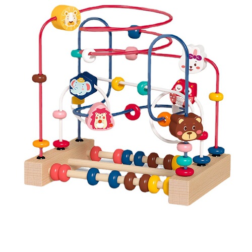 Baby and Toddler Animal Fruit Bead Stringing Educational Toy Wooden Xylophone Transformable Worm Rainbow Tower for Boys and Girls