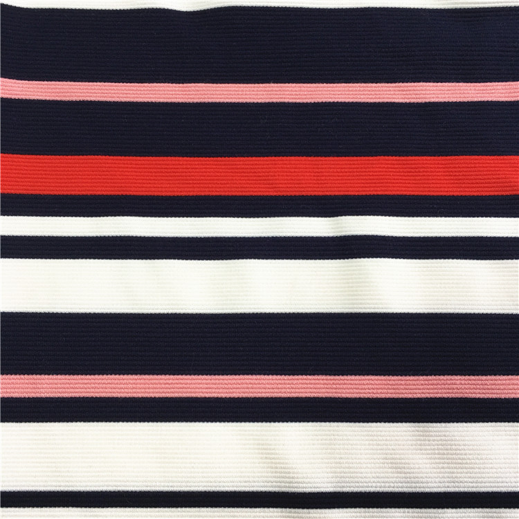 供应大循环彩条楼梯布色织条纹针织面料女装