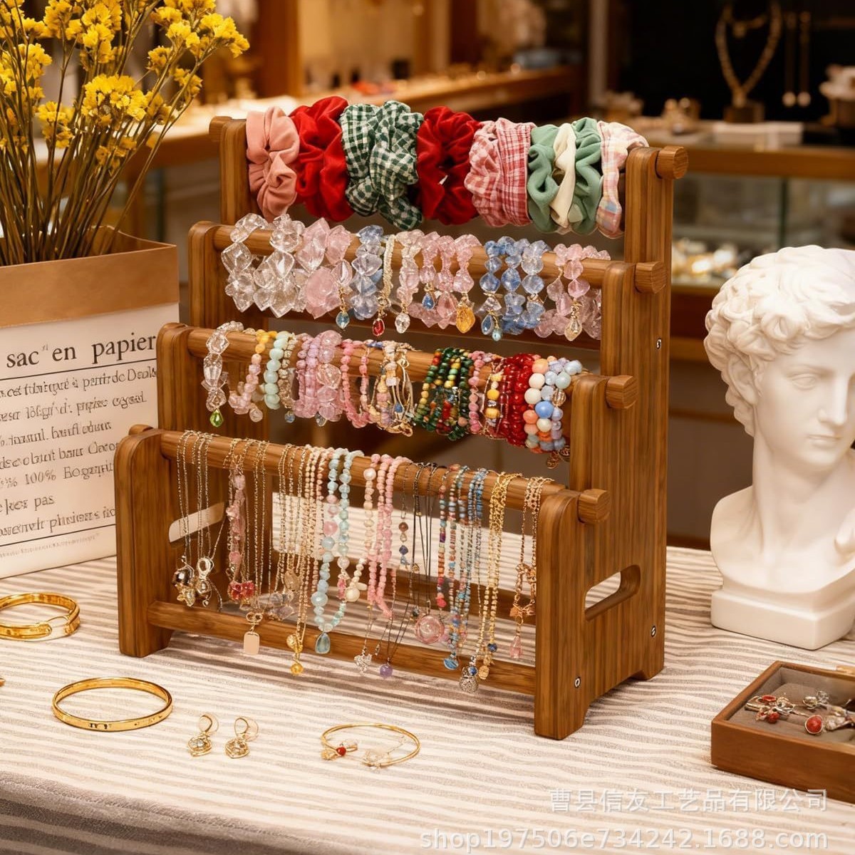 跨境木质手镯架四层珠宝展示架手镯手串发圈展示架店铺饰品陈列架