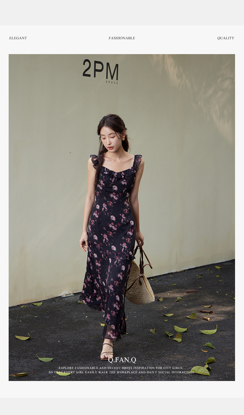 起范 广州十三行碎花连衣裙女夏季女装高级感木耳边吊带裙82571 pic 2