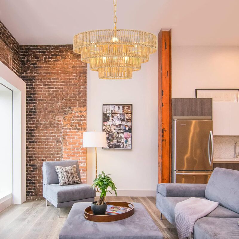 Hand-woven rattan farmhouse wicker chandelier Bohemian lamp four-head variable bulb chandelier restaurant