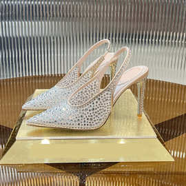 2025新款时尚性感细高跟尖头凉鞋女外穿气质名媛御姐婚宴仙女鞋