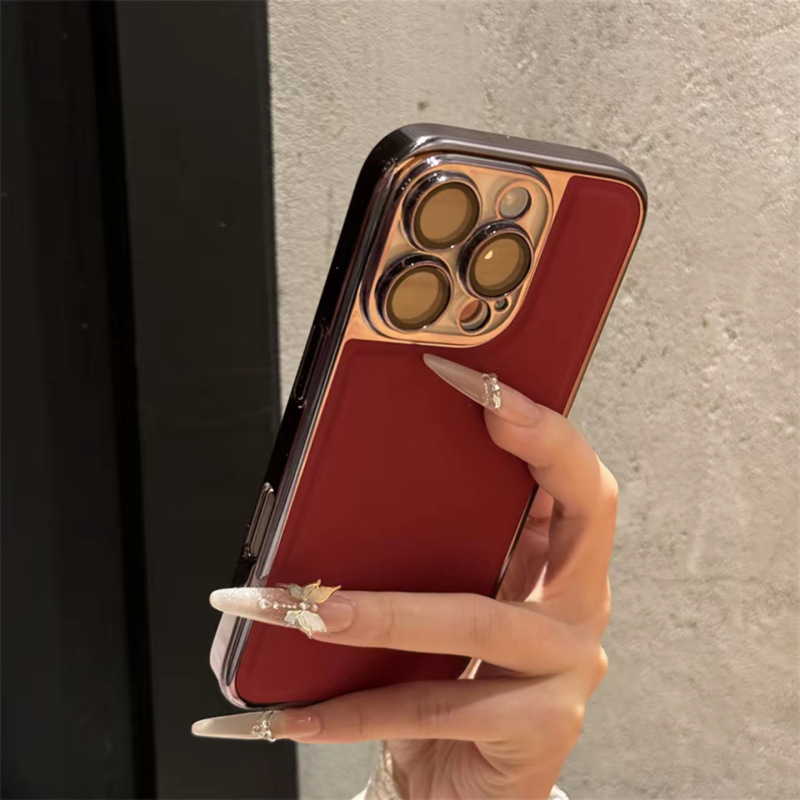 Electroplating Liquid Leather Texture Suitable for Iphone17 Mobile Phone Case All-Inclusive Lens Film Skin-Feel Apple 16 Anti-Fall Protective Cover