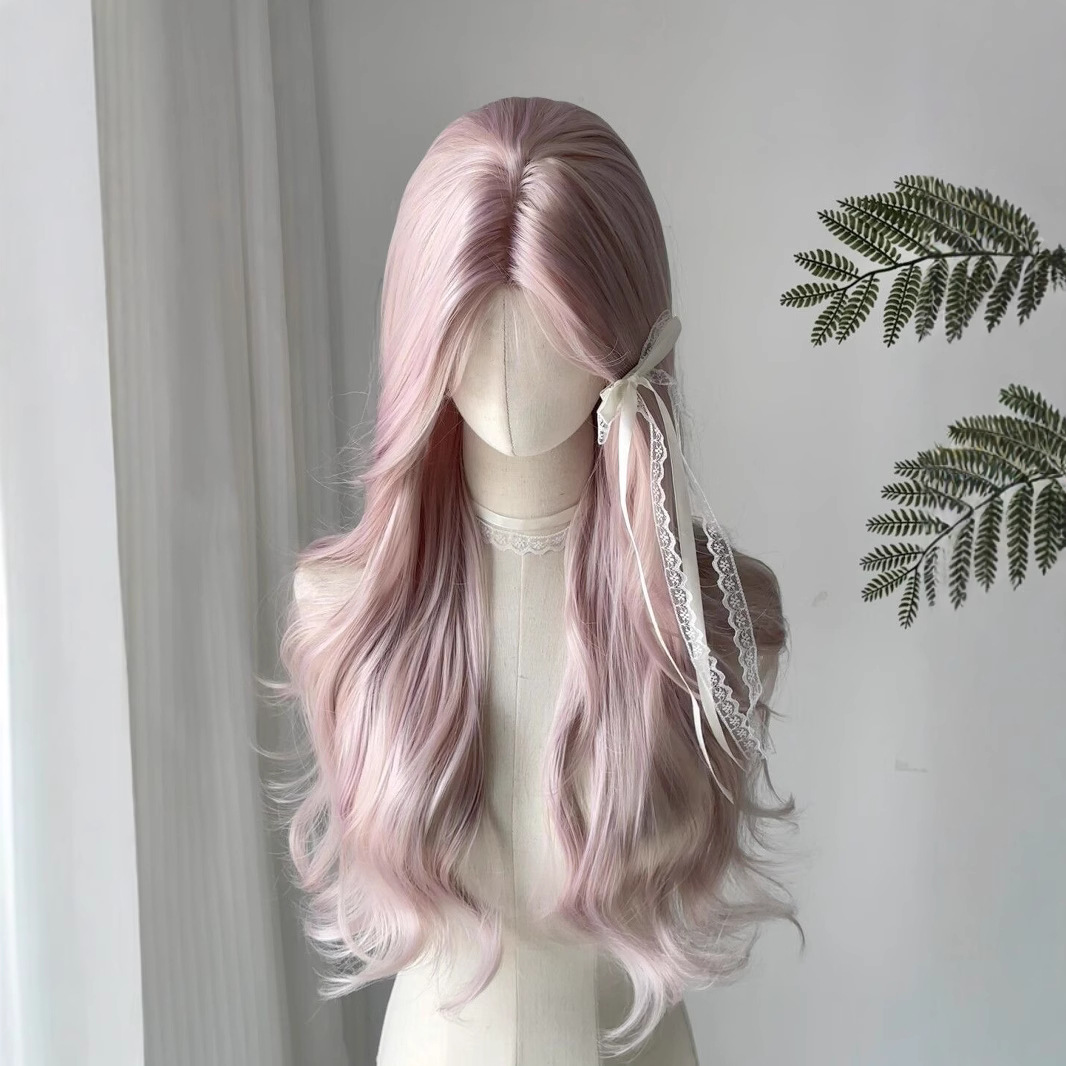 Connie perika [Rose Pink] Rano proljeće Puna glava Duga kovrčava kosa Sanjiva ružičasta Prirodna voluminozna grupa djevojaka