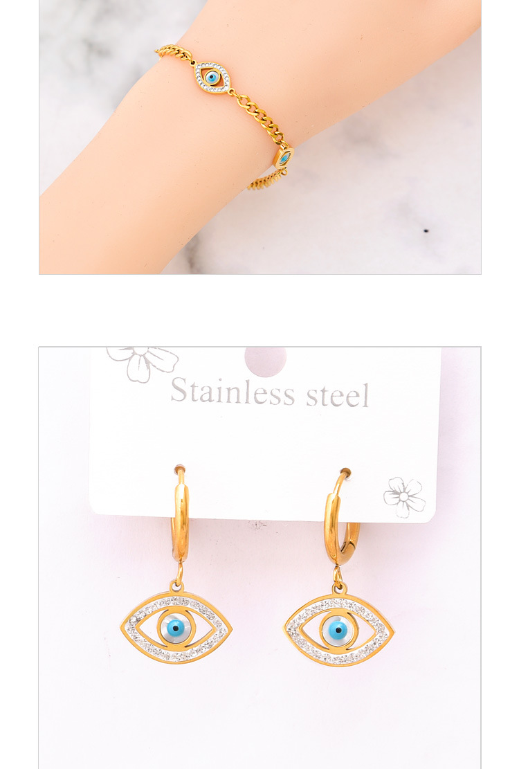 Bracelets, Earrings, Necklace Classification Jewelry Set Quantity Street Occasion 304 Stainless Steel Material 18K Real Gold Plated 304 Stainless Steel PVD Coated Rhinestones Eye Waterproof Non Tarnish Plating Bracelets Earrings Necklace
