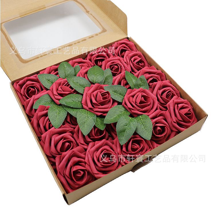 Caja de regalo de flor artificial transfronteriza espuma PE Rosa flor artificial con varilla 25 decoración de la boda regalo del Día de San Valentín