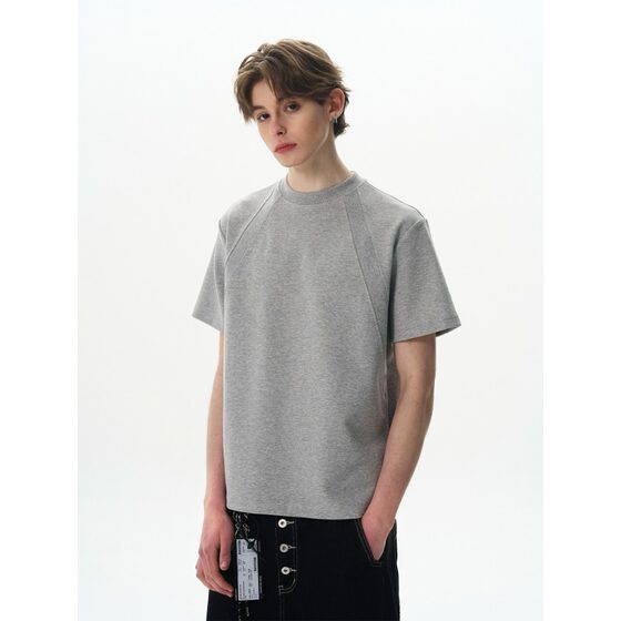 Summer 280g air cotton stitching short sleeve T-shirt men's and women's anti-wrinkle breathable casual loose solid color half sleeve top tide