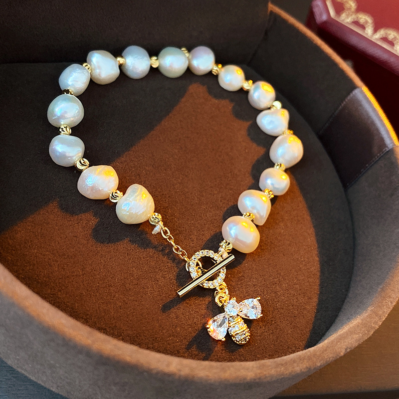 Heart Shape Pattern All Seasons Season Wholesale Retro Heart Shape Bee Freshwater Pearl Copper Bracelets