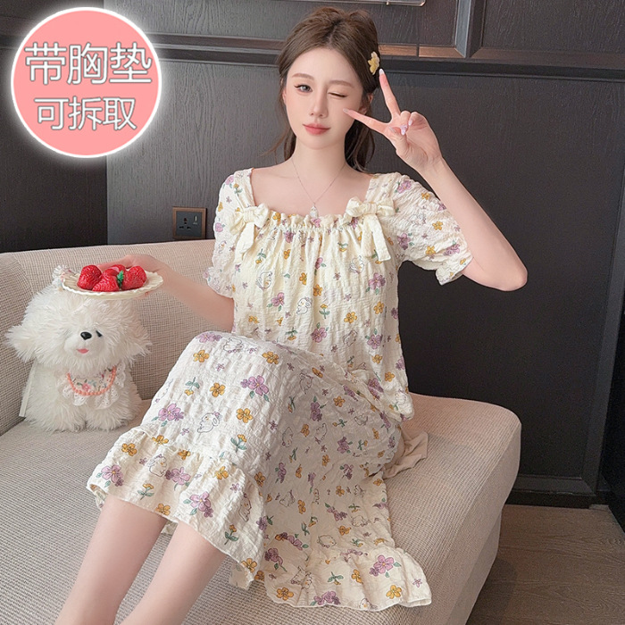 HelloKitty pijamas para mujer verano nube de algodón con almohadilla para el pecho camisón de manga corta talla grande 200 kg servicio a domicilio