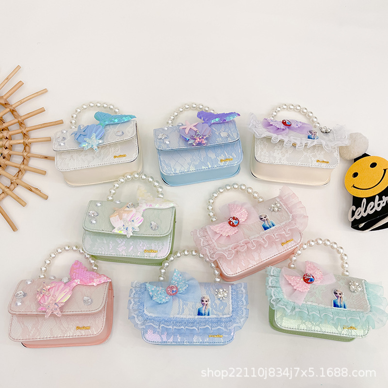 Bolsos pequeños para niños, niñas, niños, princesa, moda, estilo occidental, sirena, princesa Aisha, bolso de mano de perlas, monedero