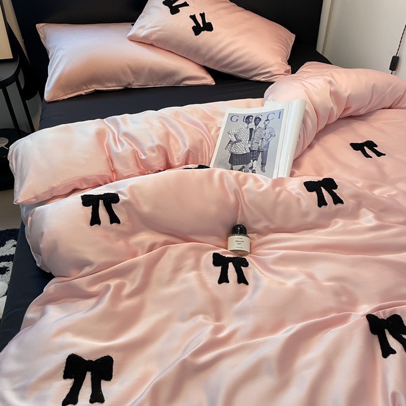 핑크 리본 [입체 타올 자수·양면 아이스 실크·걱정 없이 알몸으로 자도 좋음]