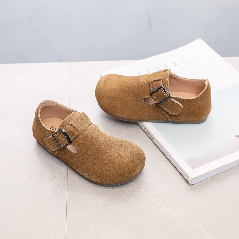 Детские сандалии Birkenstock, осень-зима новые обувь на мягкой подошве из кожи, отдельные детские ботинки для девочек, кожаная и бархатная детская обувь для мальчиков