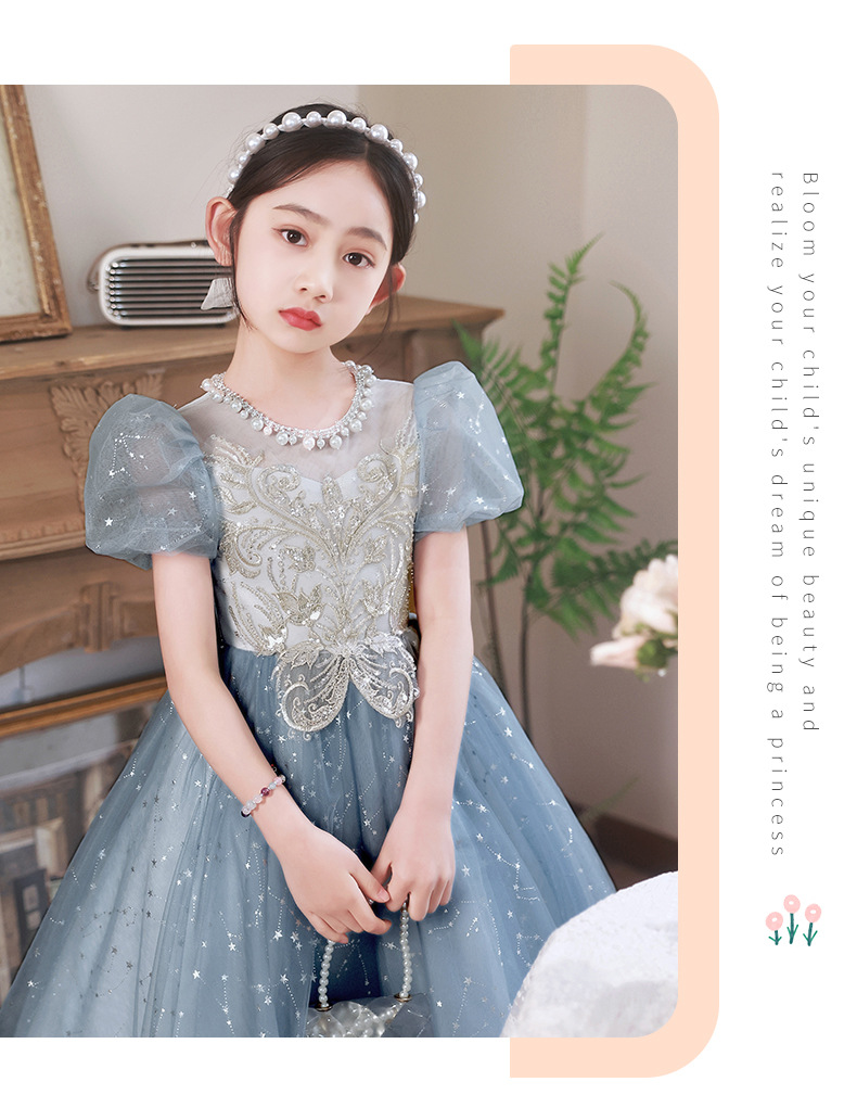 Blaues Prinzessinnen Partykleid Für Mädchen Elegantes Festkleid_voghion.com