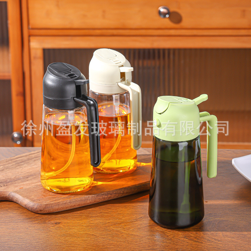 Olla de aceite de doble propósito rociada con vidrio de 470ml, botella de aceite de gran capacidad para el hogar, olla de aceite atomizado sin aceite colgante tipo prensa de cocina
