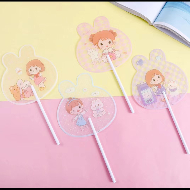 Long-handle PP round fan [Small cloth girl-multiple mixed parades]