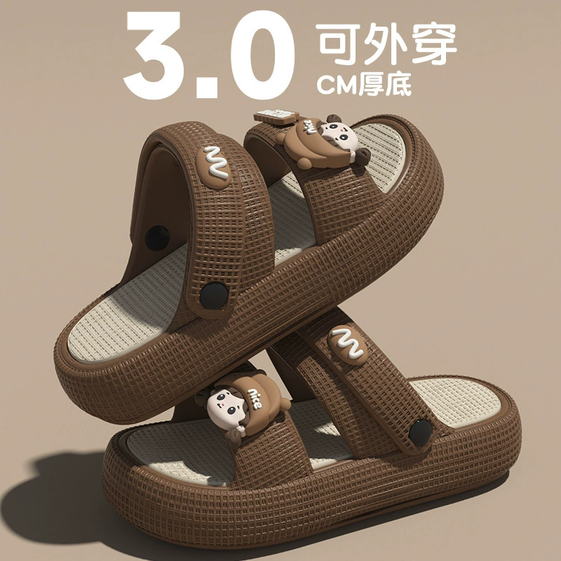 Две сандалии женские летние толстые подошвы наружного ношения 2025 новый милая девушка домашний интерьер нескользящие холодные тапочки