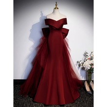 敬酒服红色鱼尾晚礼服裙2024新款轻感艺考钢琴演出服宴会主持人