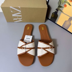 ZA Spain 2025 Summer New Women's Shoes Round Toe Slippers with Open Toe Sandals Casual Beach Shoes for Outer Wear