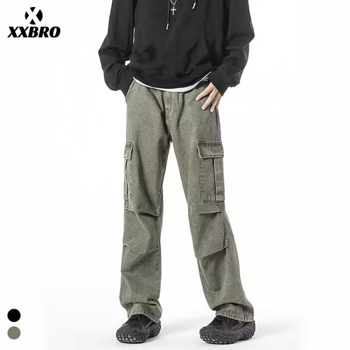 Men's #American Retro Brand Workwear Jeans Men's Outdoor Parachute Pants Versatile Straight Leg Wide Leg Pants