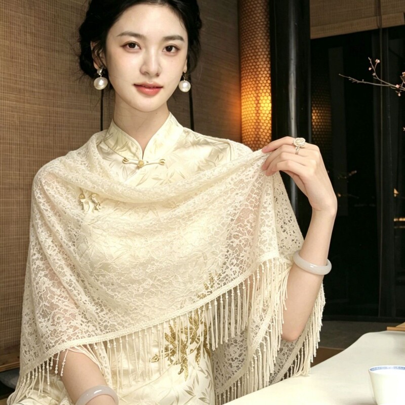 26 New Styles of National-Style Lace Shawls for Women, Worn over Qipao, with Tassels and Hollow-Out Knit Cardigans, New Chinese-Style High-End Feel for Spring and Summer