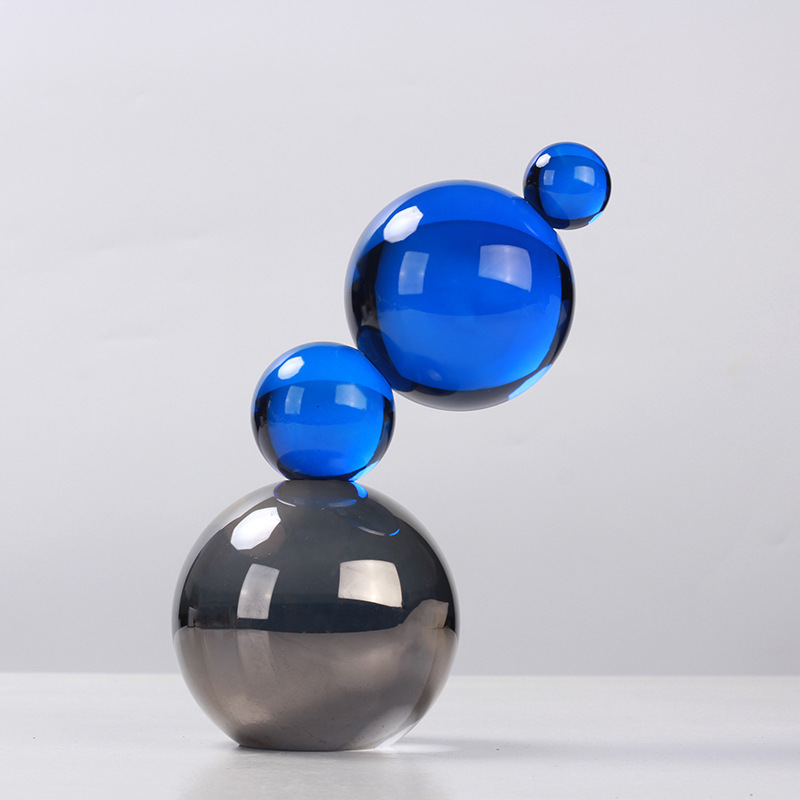 轻奢风创意水晶几何圆球堆积摆件家居客厅电视柜样板房软装艺术品