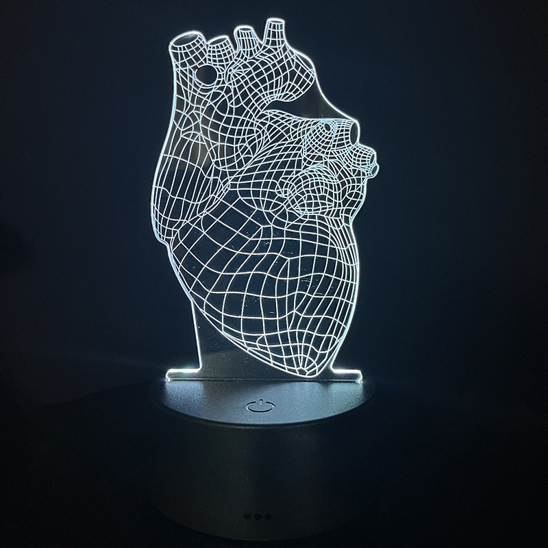 Lámpara nocturna 3D USB con motivos de dientes/cerebro/corazón, acrílica, táctil con mando a distancia, para decoración interior