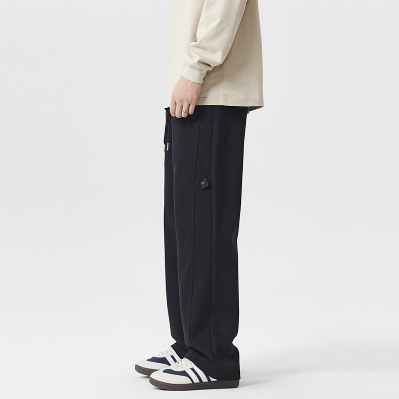 2025 otoño, invierno, otoño nuevo calentamiento deportivo, pantalones casuales rectos, pantalones de punto de moda holgados, pantalones negros