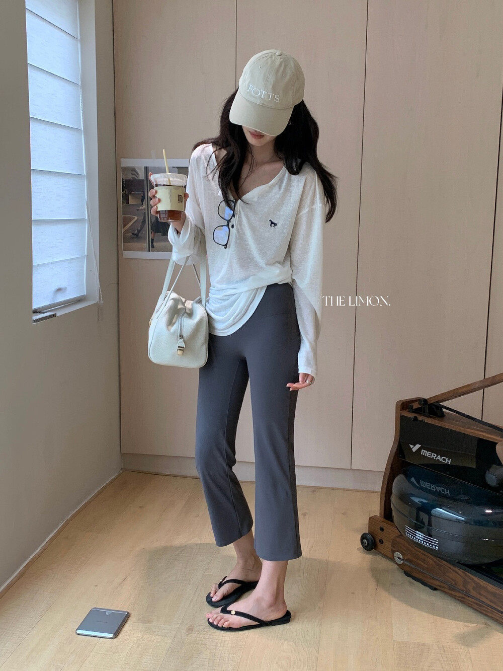 Quần legging yoga nữ cạp cao ống loe nhẹ dài 7 phân co giãn — màu đen, Màu cà phê, Xám khói chi tiết 18
