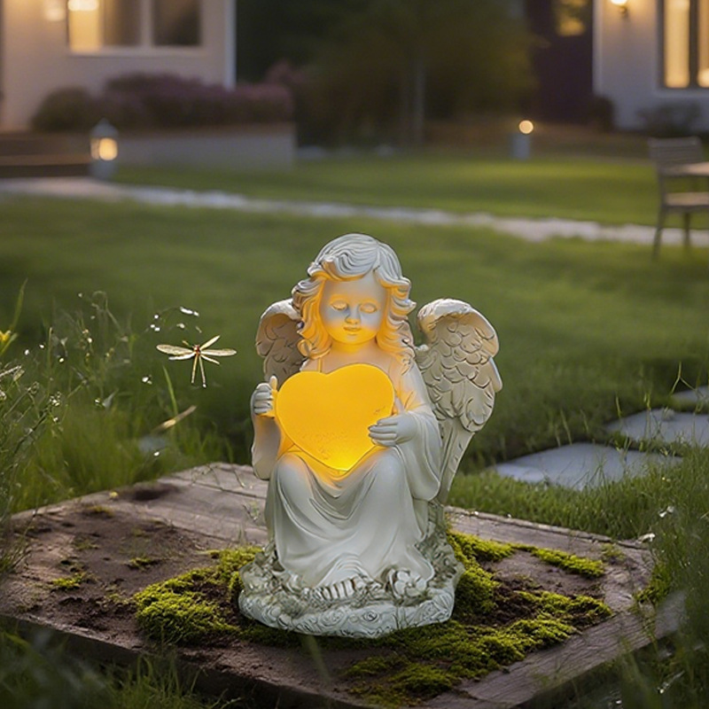  creative solar energy love angel ornaments courtyard outdoor statue decoration resin crafts customization