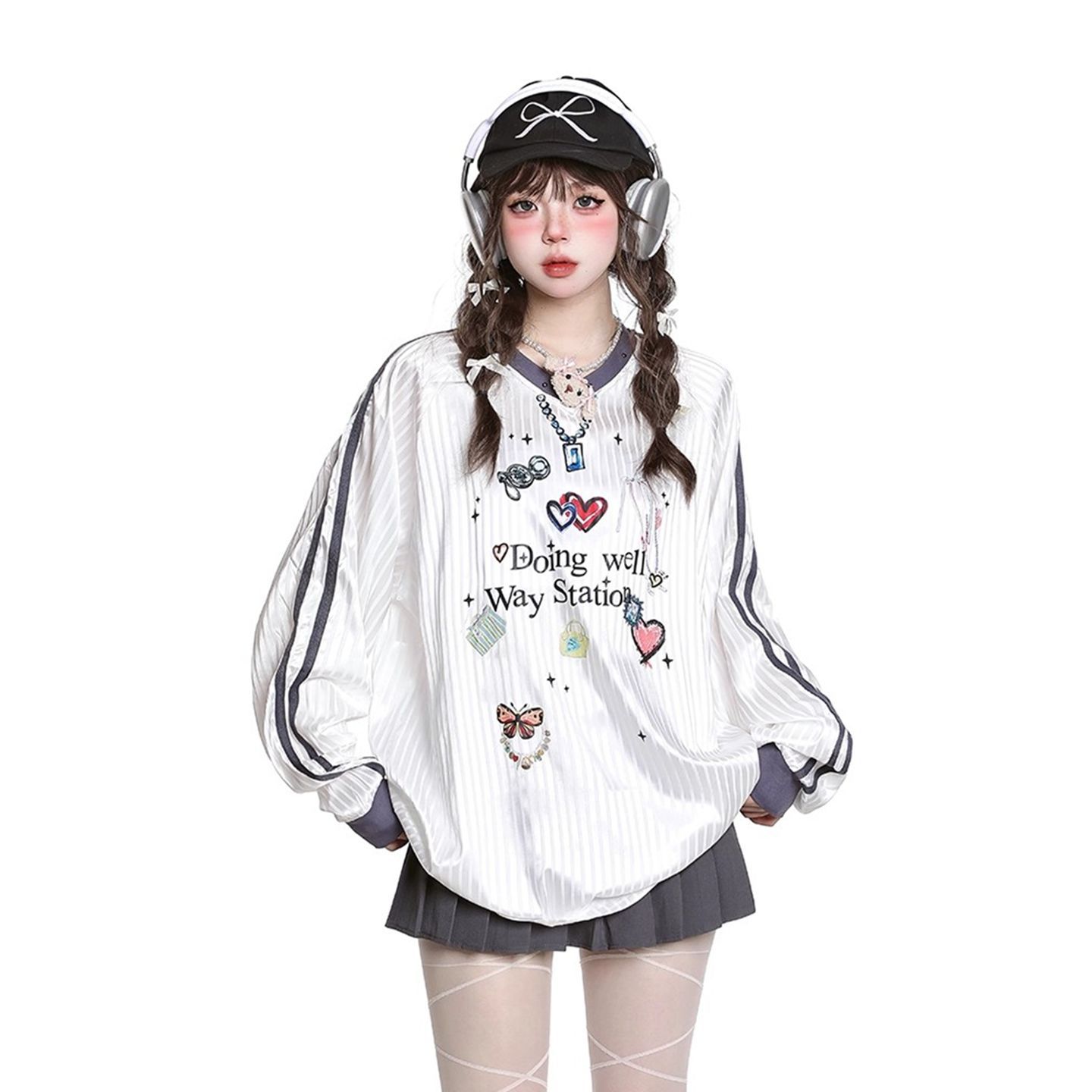여성을위한 미국식 게으른 스타일 캐주얼 v 넥 티셔츠 스웨트 초가을 세련된 디자인 느슨한 블라우스 긴팔 탑