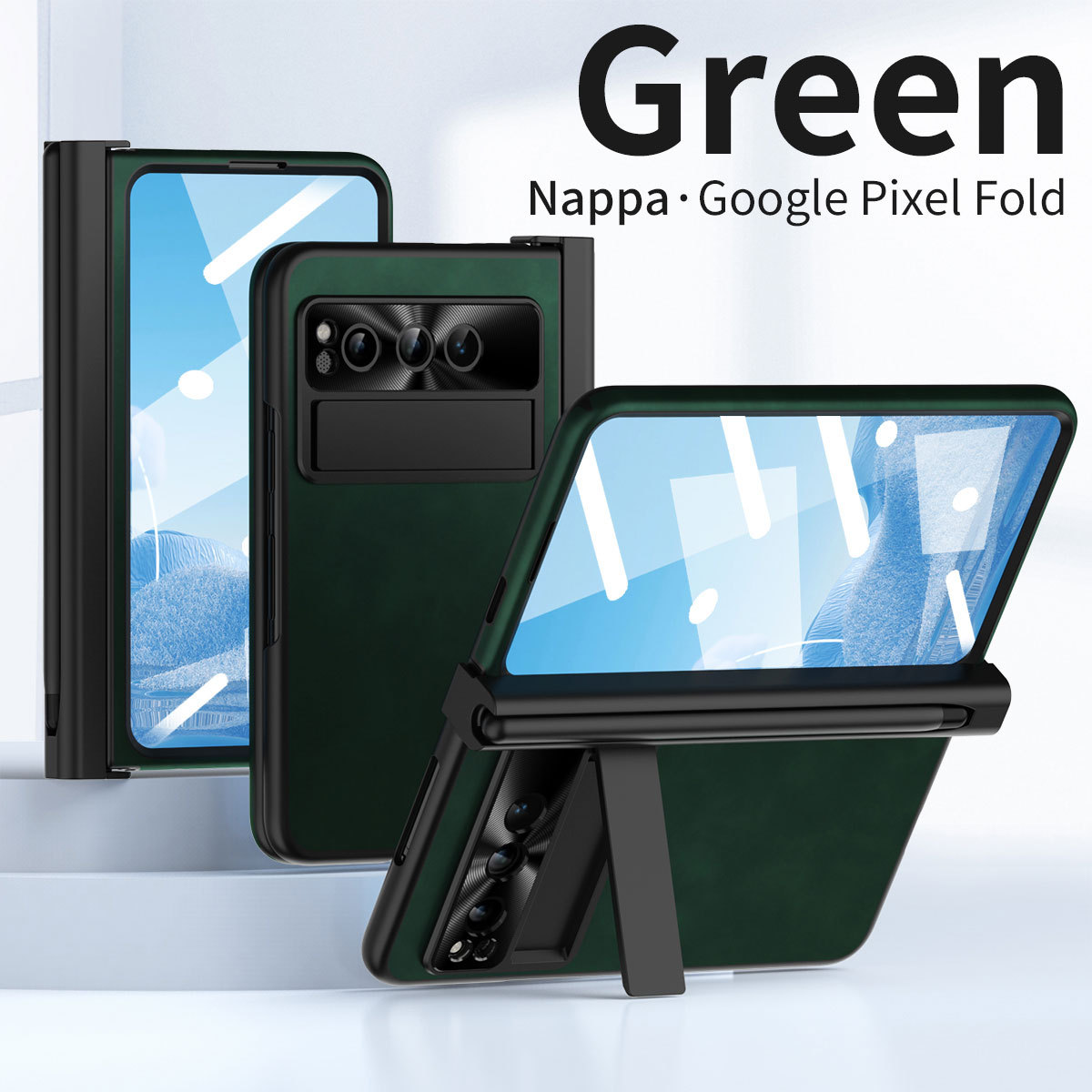Compatible With Google Phone Pixel Fold Plain Leather Foldable Shockproof Pen Slot Hinge Protective Case_voghion.com