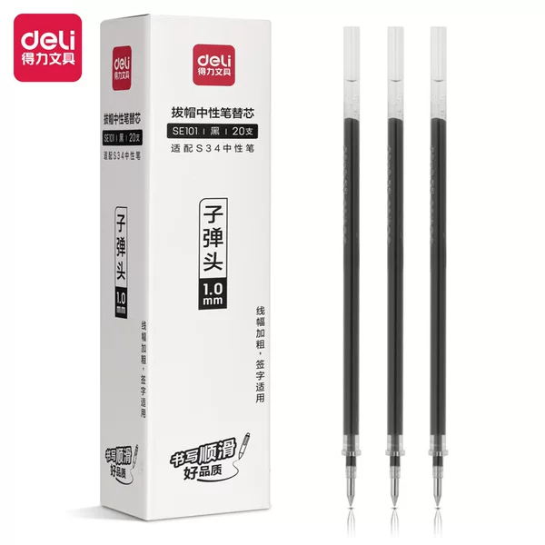Deli Pen Refills for Students, 0.7 Bullet Tip Gel Pen, Black Ink Refills, 1.0 Office Signature Pen Refills Wholesale