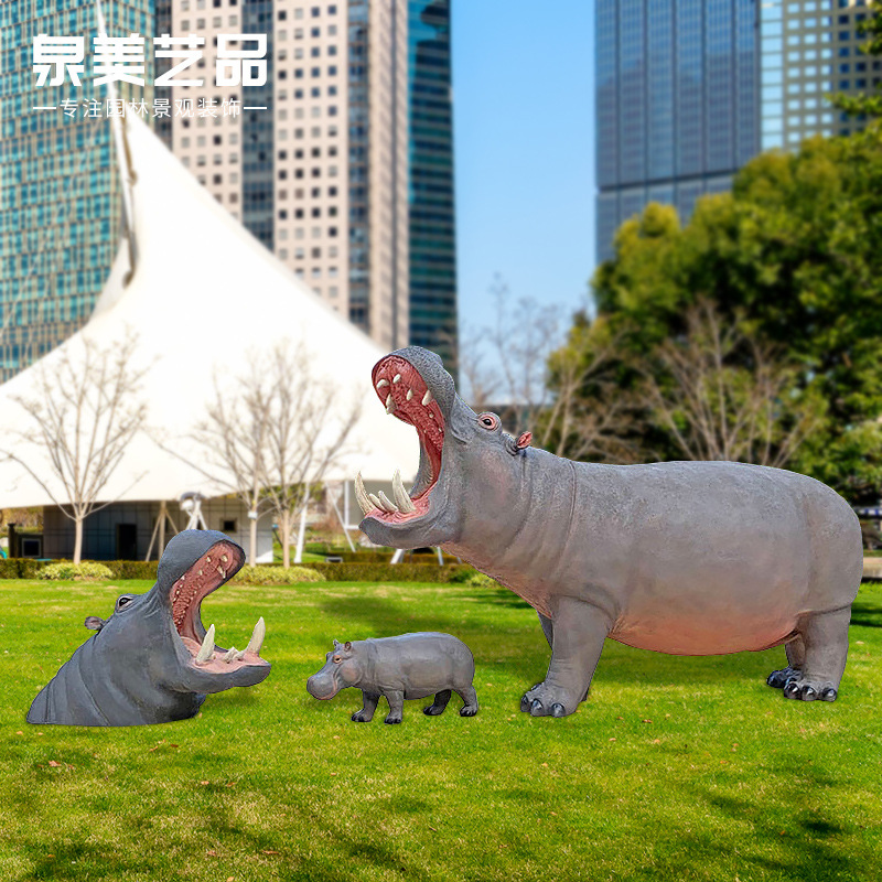 玻璃钢大型动物雕塑仿真河马摆件户外景区动物园公园园林景观装饰