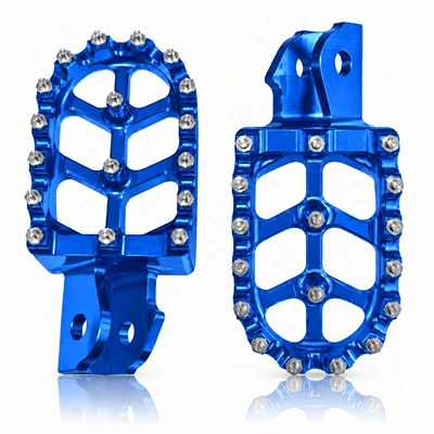 footrests with studs, CNC-machined, Motosiklet ləvazimatları və aksesuarları - blue